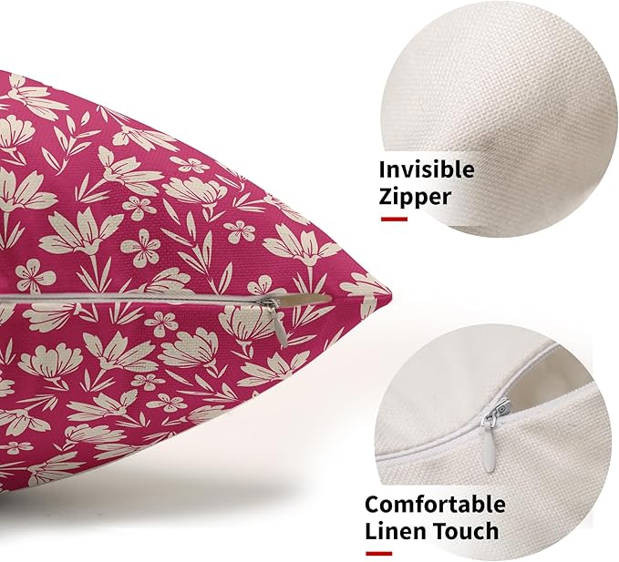 Hot Pink Pillow Covers 12x20 Set of 2 Vintage Floral Rustic Old Style Cute Flower Print Rectangle Decorative Outdoor Pillowcases Seasonal Farmhouse Throw Cushion Case Couch Sofa Bed Decor