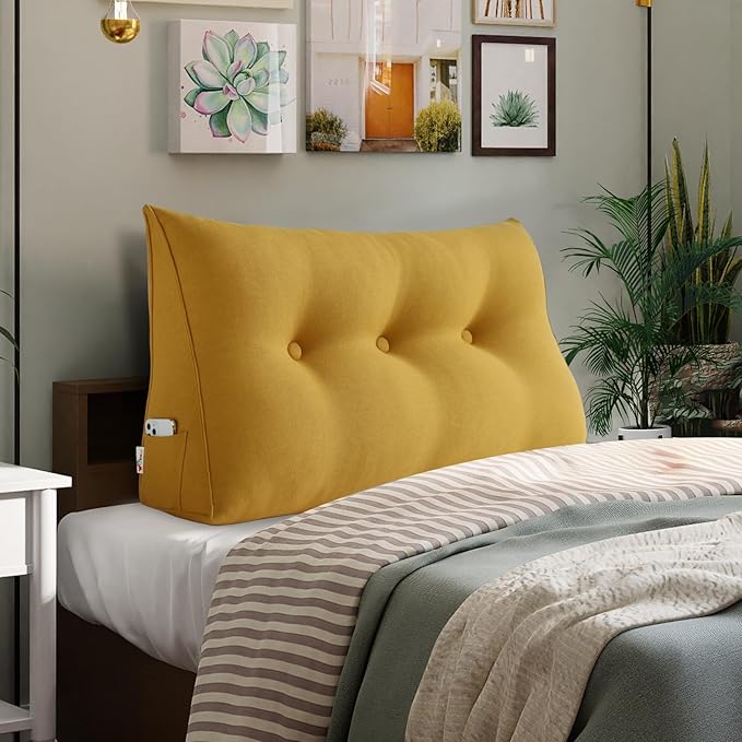 WOWMAX Wedge Pillow Headboard Dorm Headboard Twin XL Headboard Pillow Twin Bed Wedge Pillow Bolster Pillow for Bed with Removable Cover, Yellow
