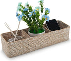 Seagrass Storage Basket for Bathroom, Wicker Toilet Basket Tank Topper, Woven Storage Box for Organizing (Whitewash, 14.6" x 4.7" x 3.1")