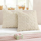 decorUhome Easter Bunny Pillow Covers 16x16 Inch Set of 2, Soft Plush Faux Wool Jacquard Beige Rabbit Cushion Covers, Farmhouse Neutral Spring Easter Holiday Decor for Couch Sofa Bed