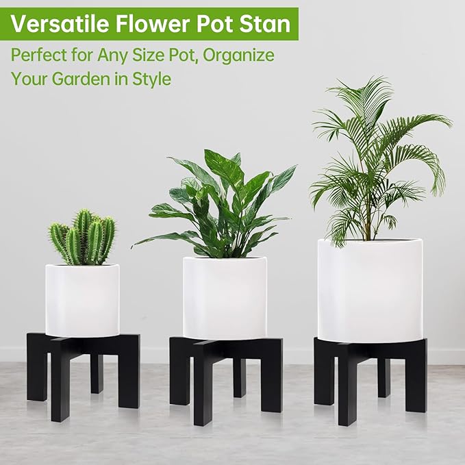 2 Pack Wood Plant Stand Indoor Holders for Plants, Sturdy Flower Pot Stands Plants Shelf, Wooden Stool for Patio Plant Stand, Fit 5-18 Inch Variety Flower Pots, Easily Assemble (2 Pack-Black)