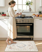 DEXI Kitchen Mats for Floor Cushioned, 23x35 Wide Runner Rug Non Slip, Waterproof Soft Comfort Standing Padded Anti Fatigue Decorative, Light Beige