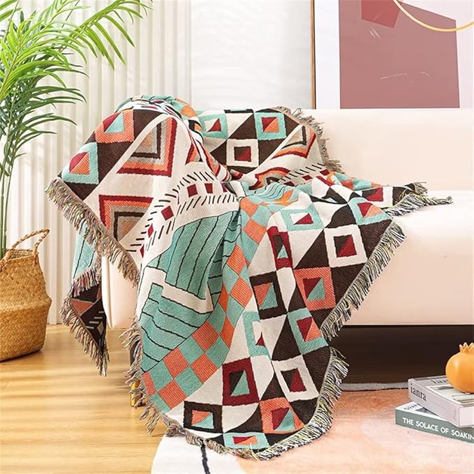 Homesy Southwestern Throw Blankets Navajo Aztec Throws and Blankets Green Multi-Function Boho Throw for Couch Chair Sofa Bed Home Outdoor Beach Car Tent Travel Camping 63"x87"