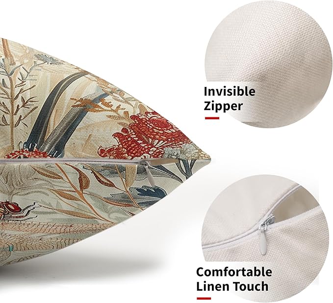 Kawani Summer Dragonfly Lumbar Pillow Covers 12X20 Inch Red Floral Flower Botanical Nature Decorative Pillow Cases Set of 2 Vintage Farmhouse Throw Pillows for Cushion Sofa Couch Outdoor