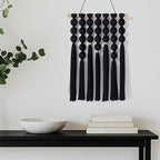 STRONA Handmade Macrame Wall Hanging – 16"W x 23"L Boho Tapestry with Gold Detail, Black Cotton Macrame Wall Art, Organic Modern Decor for Bedroom, Living Room, Entryway, Artisan Handcrafted in India