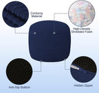 MeMoreCool Stuffed Round Pouf Ottoman Foot Rest, Soft Plush Floor Pouf Foot Stool, Corduray Footstool Footrest, Small Round Ottoman for Living Room Couch Sofa Chair, 20x15 Inch Navy