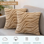 Khaki Pillow Covers 18" x 18" Striped Texture Decorative Pillow Covers for Couch Boho Tufted Fluffy Throw Pillow Covers for Outdoor Bed Sofa Chair Livingroom - 2 Pieces