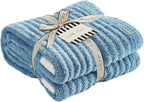 WRENSONGE Striped Throw Blanket, Blue Soft Cozy Fluffy Warm Hand Made Throw Blankets for Couch, Sofa, Chair, Bed, Camping, Picnic, Travel Lightweight Bed Blanket - 50"*60"