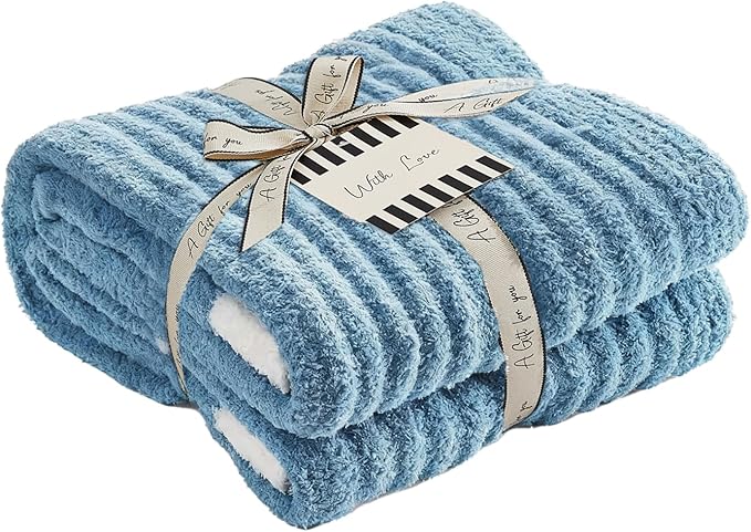 WRENSONGE Striped Throw Blanket, Blue Soft Cozy Fluffy Warm Hand Made Throw Blankets for Couch, Sofa, Chair, Bed, Camping, Picnic, Travel Lightweight Bed Blanket - 60"*80"