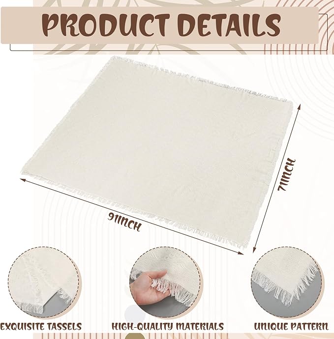Extra Large Outdoor Boho Picnic Blanket 91'' x 71'' Cream White Table Runner 6 Throw Pillow Cover Woven Cotton Yarn Oversize Beach Blanket Washable for Picnic Camp Wedding