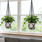 YIBOT Macrame Plant Hanger Indoor Set of 2 with 2 S Hooks, Indoor Outdoor Hanging Planter for Plants Holder with Decorative No Tassels, Boho Home Decor, 35 Inch, Black (Pots Not Included)