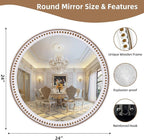 24 Inch Rustic Round Wall Mirror, Farmhouse Wooden Circle Bathroom Vanity Mirror for Entryway, Living Room, Bedroom & Hallway Home Decor
