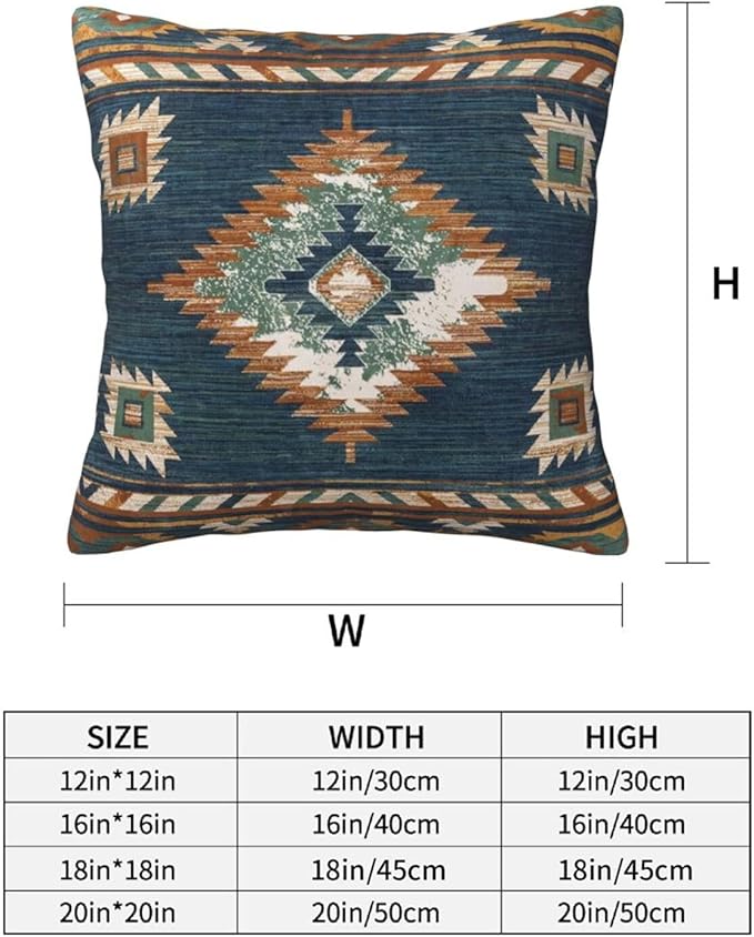 Western Native American Blue Pillow Covers 18x18 Set of 2, Southwestern Boho Aztec Throw Pillow Covers Outdoor Decorative Pillow Case for Couch Bed Sofa Cushion Home Decor
