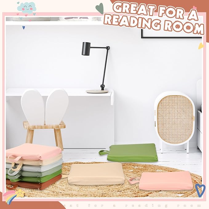 Sawysine 12 Pcs Floor Cushions Classroom Flexible Floor Seating with Handle for Kids in Home School Classroom Kindergarten Daycare Nursery (Boho Color,Square)