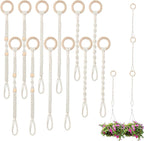 Windyun 12 Pack Adjustable Macrame Plant Hanger Extenders Connectable Rope Hanging Plant Extender Handmade Woven Hanging Basket Extension with Wooden Ring for Indoor Outdoor Pot Holder