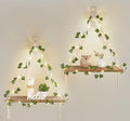 Mkono Artificial Ivy Macrame Hanging Shelves with Lights Set of 2 Boho Wall Decor Display Plants Photos Wood Floating Storage Shelf for Bedroom Bathroom Living Room Nursery Dorm Kitchen, White