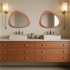WallBeyond Asymmetrical Mirror, Irregular Wall Mirror for Bathroom, Bedroom, Living Room, Entryway, Hall - Walnut Wood Framed 23" H x 19" W