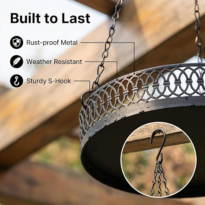 Heavy Duty Metal Hanging Planters for Indoor Plants - Black Plant Hanger with Sturdy Tray & Chains, Modern Boho Wall/Ceiling/Window Mounted Plant Basket (2/S, Three Chains Hanging Tray)
