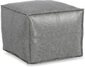 SIMPLIHOME Brody Square Pouf - 18 inch Wide Upholstered Vegan Leather Ottoman in Distressed Grey, Boho Footstool, Coffee Table or Extra Seating for Living Room or Bedroom, Assembled