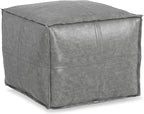 SIMPLIHOME Brody Square Pouf - 18 inch Wide Upholstered Vegan Leather Ottoman in Distressed Grey, Boho Footstool, Coffee Table or Extra Seating for Living Room or Bedroom, Assembled