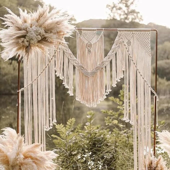 Boho Chic Macrame Curtain & Macrame Arch Bohemian Macrame Wedding Backdrop Decor Home Geometric Fiber Art Decor 59''W*78''L