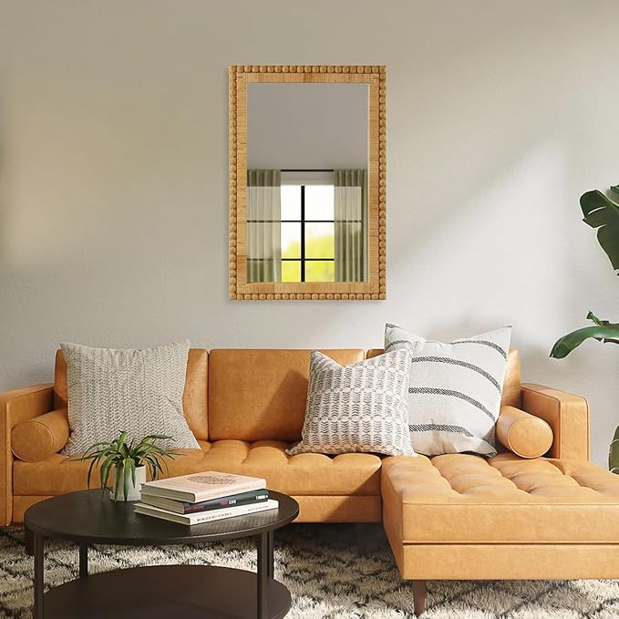Rattan Wall Mirror - Boho Mirror Hanging Wicker Mirror for Bathroom Entryway Wall Decor, 20" x 30", Rectangle