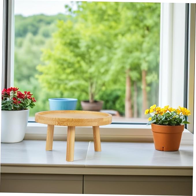 Yardwe Wooden Plant Stand Boho Decor Indoor Plant Holder Multi-use Flowerpot Tray