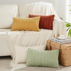 Fancy Homi 4 Packs Fall Boho Long Lumbar Decorative Throw Pillow Covers 16x24 Inch for Couch Bed Sofa, Aesthetic Modern Farmhouse Home Decor, Soft Striped Corduroy Rectangle Cushion Case 40x60 cm