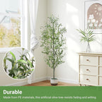 Faux Olive Tree 6FT Silk Plant Artificial Indoor, 6 FT Fake Potted Olive with Wicker Basket Planter, Tall Artificial Olive Trees with Natural Wood Trunk & Fruits for Home Office, 6 Feet (72")