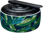 Magpie Fabrics Inflatable Stool Ottoman Pouf D20 xH9, Outdoor Round Footrest Footstool with Foot Pump, Portable for Patio Travel Camping - Green Lagoon Leaves