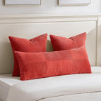 Fancy Homi 2 Packs Red Decorative Throw Pillow Covers 22x22 Inch for Living Room Couch Bed Sofa, Holiday Christmas Home Decor Gift, Soft Corss Corduroy Patchwork Accent Square Cushion Case 55x55 cm