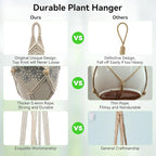 USLAI Macrame Plant Hanger Indoor Outdoor, Up to 4-15 inch Pot, Heavy 20lb Planters, Extra Long Strong Hanging Planter Basket, Boho Home Decor, 41 Inch, Ivory, Set of 2 (POTS NOT Included)