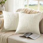 decorUhome Spring Cream White Chenille Euro Sham Throw Pillow Covers 26x26 Set of 2 Textured Soft Cozy Slubby Couch Pillow Covers Modern Farmhouse Boho Decorative Pillow Cases for Bed Sofa Living Room