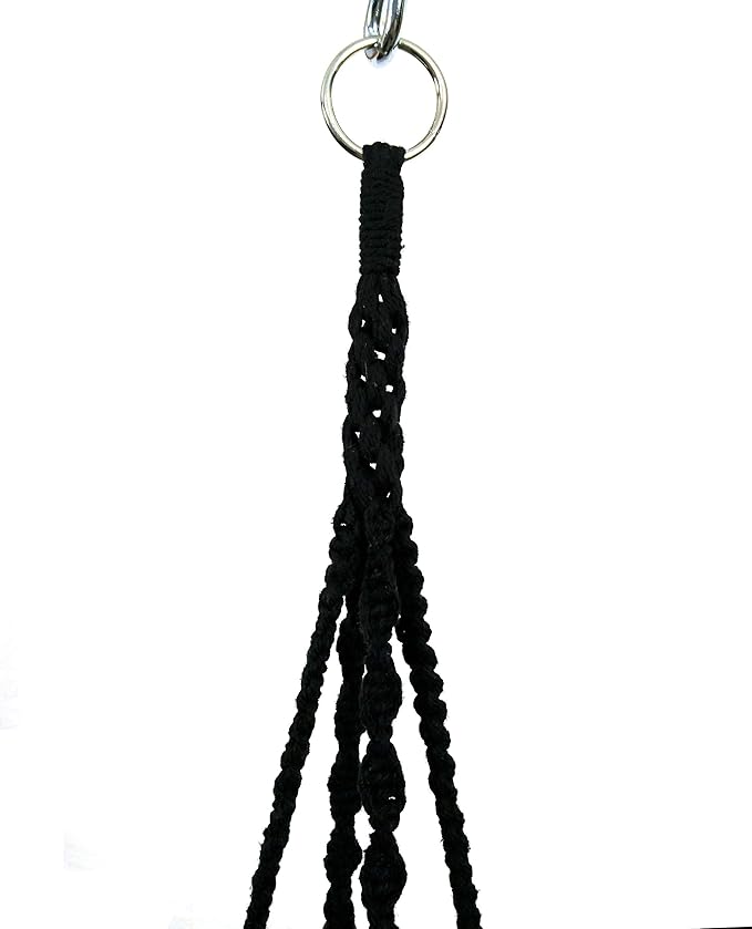 Macrame Plant Hanger & Holder, Hanging Planter 4 Legs Double Deck for 8 inch to 10 inch Two Pots Indoor Outdoor Hanging Planter Cotton Rope 67 Inch with Metal Ring (Cotton-Black)
