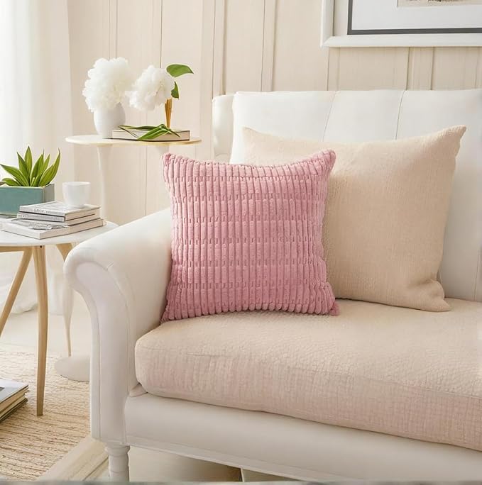 4 Pack Corduroy Decorative Boho Couch Throw Pillow Covers 18x18 Inch for Sofa Living Room Bedroom Home Decor (4_Pink_Corduroy)