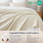 PHF 100% Cotton Muslin Blanket King Size 108"x90", 4-Layer Lightweight Gauze Throw, Breathable Cloud-Soft Minimalist Blanket for Bed, Couch, Camping & Baby, Birch, Ideal Gift