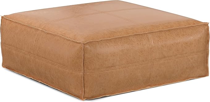 SIMPLIHOME Brody Extra Large Coffee Table Pouf - 36 inch Wide Upholstered Vegan Leather Square Ottoman in Distressed Brown, Boho Footstool, Coffee Table or Extra Seating for Living Room, Assembled