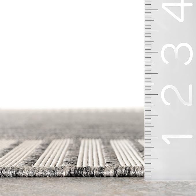 Nuloom Asha Grey/Ivory, 5' x 8', Casual, Striped Border, Soft and Cozy, High Traffic, Stain Resistant, Easy Clean, Durable Area Rug for Indoor/Outdoor Patio, Deck, Porch, Garden, Courtyard