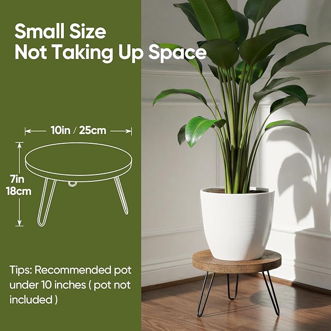 ROSSNY Small Indoor Plant Stand Stool: Fits for Under 10" Wide Pot - Wooden Plant Stool - Single Tier Short Round Plant Stool - Mid-century Modern Style for Indoor Outdoor Home Garden Décor, Dark Brown, 3 Pack (Without Pot)