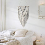 Dremisland Macrame Woven Wall Hanging Boho Geometric Woven Tapestry Beige & Grey Cotton Handmade Bohemian Art Decor with Tassel Craft Ornament for Bedroom Living Room Apartment Nursery (Grey)