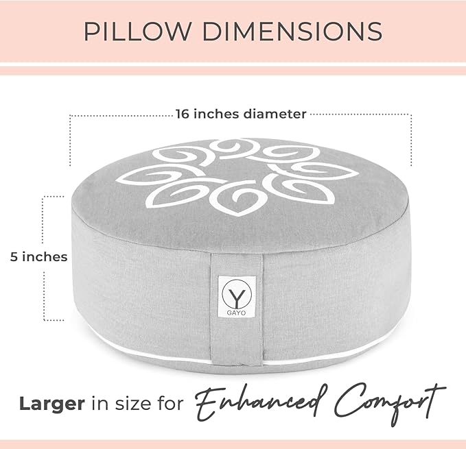 Y O Gayo Meditation Cushion and Floor Pillow. Ideal for Meditation Pillow, Yoga, & Floor Sitting - Premium Buckwheat Supportive Round Cushion with Changeable Cover. Versatile & Stylish - 16" in