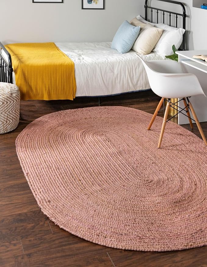 Unique Loom Braided Jute Collection Area Rug - Dhaka (7' 10" x 10' Oval, Light Pink)
