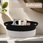 Woven Basket,Small Rope Storage Bin with Handles & Ribbon Bag, Organizer for Shelves Closets,Gift Basket Empty for Birthday,Books,Dog Toys, Black&Grey