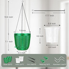 QCQHDU Self Watering Hanging Pots, 2 Pack 7.2 Inch Hanging Planters for Plants Indoor, Outdoor Flower Pots with Drainage Holes and 3 Hooks Chains for Garden Home (Emerald)