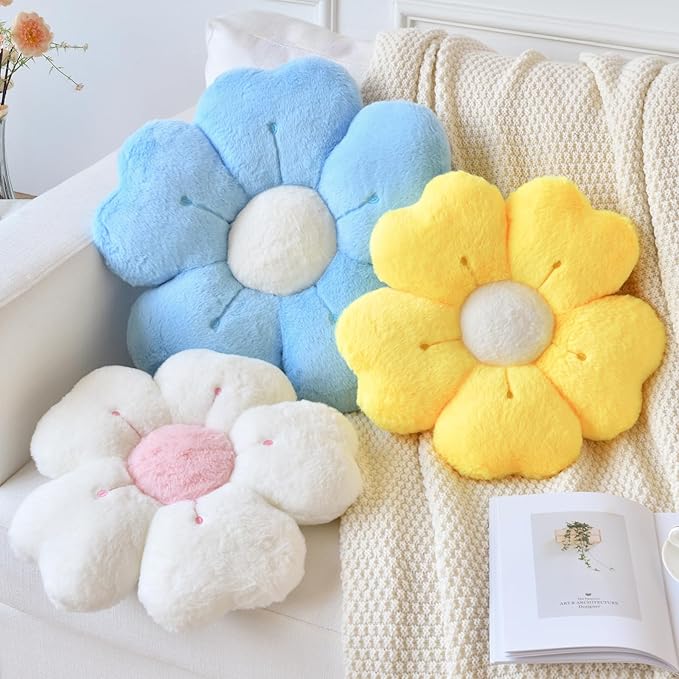 Flower Pillow, Flower Shaped Pillow Decorative Throw Pillows for Bed Couch, Cute Daisy Pillow Dorm Decor Floor Seating Cushion (Blue, 19.6 Inches)