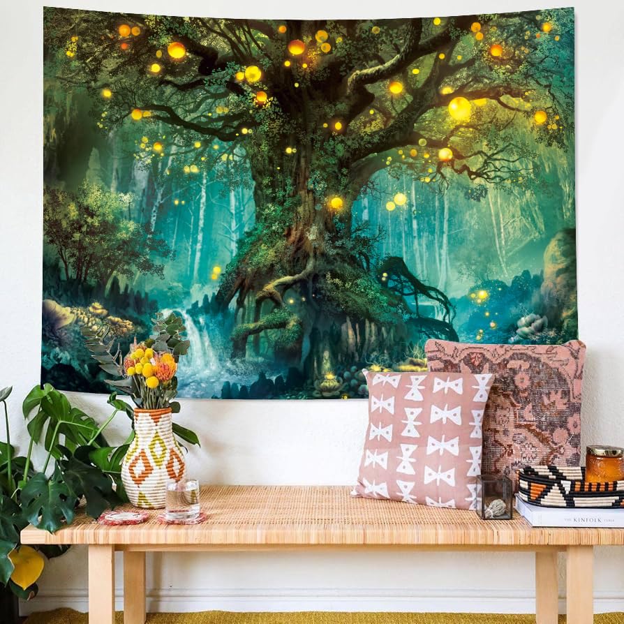 Jungle Tree Tapestry Wall Hanging for Bedroom Living Room Large Nature Forest Decor - color: Dream Forest02, size: 78.7"L x 59.1"W