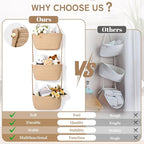 Hanging Basket, 3-Tier Wall Baskets, Over the Door Organizer with 4 Hooks, Hanging Baskets for Organizing, Woven Storage Basket Behind the Door for Nursery, Bedroom, Living Room, Kitchen