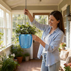 QCQHDU Self Watering Hanging Pots, 2 Pack 7.2 Inch Hanging Planters for Indoor Plants, Plant Hanger with Drainage Holes and 3 Hooks Chains for Garden Home (Klein Blue)