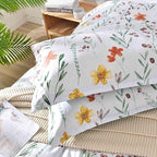 Nanko Floral Pillow Case Set (2 Pack), White Green Yellow Flower Leaf Spring Botanical Pattern Printed Farmhouse Soft Bedroom Decor Pillowcases/Pillow Shams - 20x30 inch Standard Queen Size
