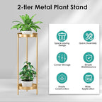 Plant Stand Plant pots Indoor Stands – Metal Flower Pots Stand Plant Shelf for Multiple Plants,2 Tier Removable Display Plant Table Gardeing Gifts for Living Room Outdoor Garden Balcony Décor Gold
